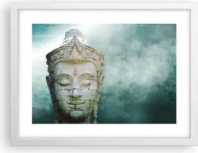 Produktbild von Gerahmtes Poster - Weißer Rahmen - Buddha Grafik Türkis - 40x30 cm - Wand Bild - Wanddeko - Wandbilder - Kunstposter - Wandposter - Bilderrahmen - Bilder - Kunstdruck - Wandbild - P2WAA40x30-4342