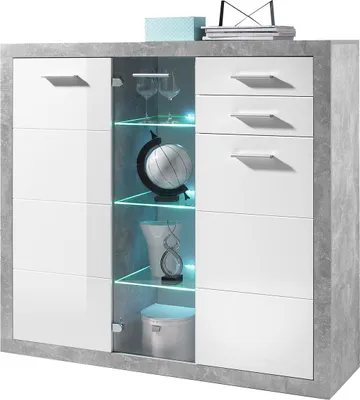 Zdjęcie produktu dla Highboard >Rio de Janeiro< in Beton aus Glas - 137x134x37cm (BxHxT)