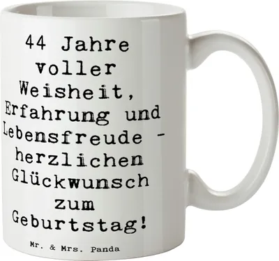 Produktbild von Mr. & Mrs. Panda Tasse Spruch 44. Geburtstag - Weiß - Geschenk, Alter, Kaffeetasse, Kaffeebecher, Becher, Meilenstein, Teetasse, Happy Birthday, Freude, Handgefertigt