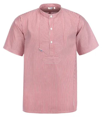 Produktbild von modAS Uni Fischerhemd Sommer Kurzarm-Shirt mit Stehkragen - Gestreiftes Hemd im Finkenwerder-Stil in Rot-Weiß Größe Damen 42 – Herren 48