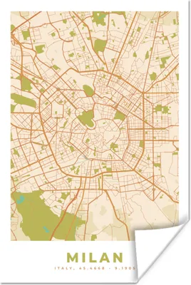 Produktbild von MuchoWow® Poster Mailand - Stadtplan - Vintage - Karte 120x180 cm - Kunstposter