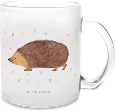 Produktbild von Mr. & Mrs. Panda Teetasse Igel Herzen - Transparent - Geschenk, Lustige Sprüche, Herz, Pott, Teeglas, Glas, Vertrauen, Trinkglas, Liebe, Tee Tasse, Leben
