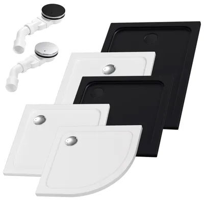 Zdjęcie produktu dla Płaska brodzik pod prysznic, biały/czarny, 80x80 – 120x90 cm, bez/z odpływem, brodzik do łazienki