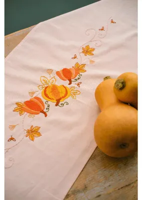 Produktbild von Vervaco Tischläufer Plattstich Stickpackung "Herbstkürbisse", Stickbild vorgezeichnet, 35x95cm