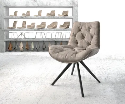 Produktbild von DELIFE Esszimmerstuhl Taimi-Flex Mikrofaser Taupe Vintage Kreuzgestell kantig Schwarz