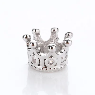 Produktbild von Großlochperlen Charm 5 Stück, Krone 10,8 x 7,2 mm, silber mit transparenten Steinen