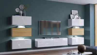 Immagine prodotto di Parete attrezzata Furnitech per il soggiorno | parete attrezzata moderna | parete attrezzata per il soggiorno con mensole e mobile TV | mobile per il soggiorno senza LED (Henri AN72-19WD-HGM6-1B | 316cm)