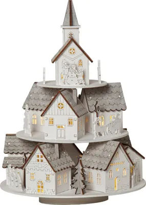 Produktbild von LED Weihnachtsdorf Grauberg mit Spieluhr Timer Batterie Holz 29cm