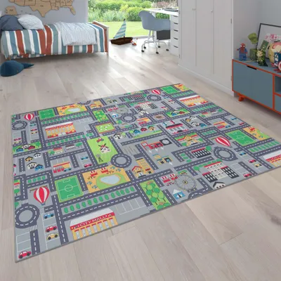 Produktbild von Paco Home Kinderteppich Teppich Rund Grau Kinderzimmer Spielteppich Straßenteppich Modern 140x200 cm