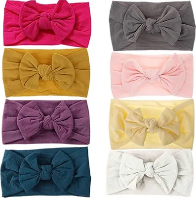 Produktbild von 8 Stück Baby Stirnband Mädchen Newborn Baby Kopfband Mädchen Haarband Elastische Nylon Stirnband mit Schleife Stirnbänder Kleinkind Mädchen Headwrap Turban für Babys Fotozubehör, Stil A