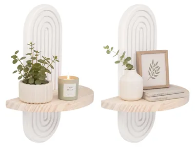 Wandregal-Set, 2 Stück, 30 x 21,5 x 12 cm, Holz, natur/weiß