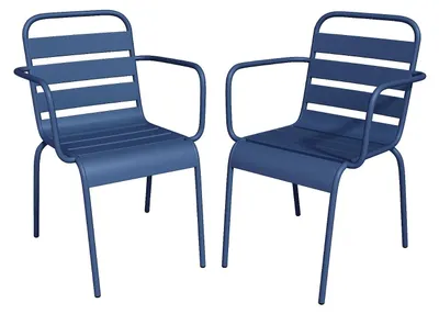 Produktbild von Set aus 2 stapelbaren Gartenstühlen aus Metall in Marineblau MIRMANDE
