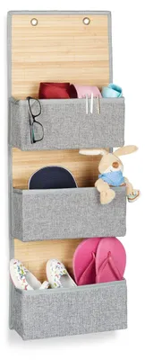 Image de Meuble de rangement suspendu, polyester et bambou, 12 x 33 x 94 cm