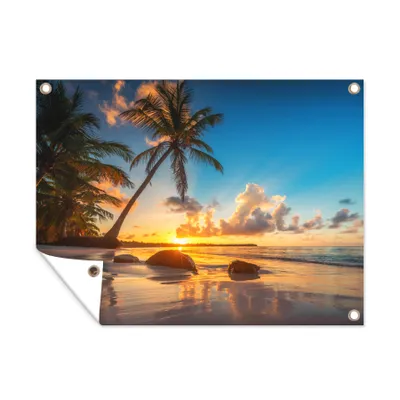 Obrázek produktu pro MuchoWow® Zahradní plakáty - Pláž - moře - palma - západ slunce - 90x120 cm - Zahradní dekorace