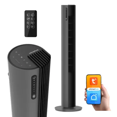 Produktbild von Turmventilator 110cm PURE Plasma Ionisierung WiFi Tuya Smart Leise DC-Motor 30W 12 Stufen Timer Standventilator mit Fernbedienung Grau