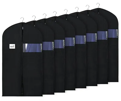 Image de Sacs de rangement pour vêtements, 60 x 101 cm, avec fenêtre transparente, pour manteaux, costumes et chemises, lot de 8