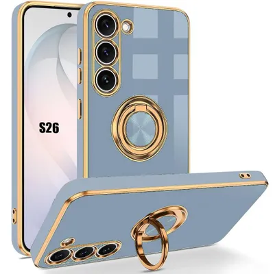Image de Coque pour Samsung Galaxy S26, Protection Silicone Légère Slim avec Anneau Rotatif 360° - Bleu