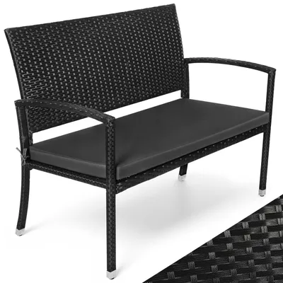 Produktbild von Eikuavons 2-Sitzer Gartenbank Polyrattan Schwarz mit Sitzkissen, Balkonbank Outdoor für Garten Terrasse
