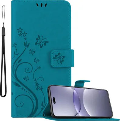 Image de Cadorabo Housse pour Huawei Nova 13 Pro Housse en FLORAL BLEU Housse de protection au design floral avec fermeture magnétique, fonction de rangement et porte-cartes Book Case Cover