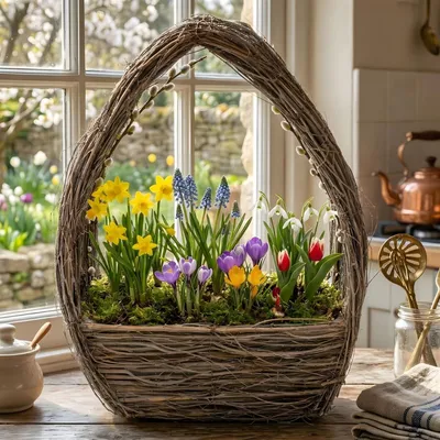 Produktbild von Pflanzkorb "Grey" aus Reisig, grau, Pflanzschale, handgefertigt, Blumentopf zum Bepflanzen, Pflanztasche