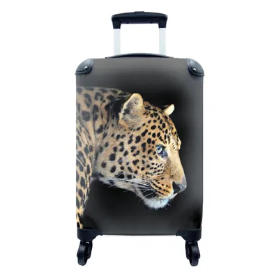 Produktbild von MuchoWow® Koffer Handgepäck Trolley Rollkoffer Kleine Reisekoffer mit 4 Rollen - Leopard - Schwarz - Pelz - Cabin Size < 55x40x23 cm & 55x40x20 cm - Fotokoffer - Kabinenkoffer - Boardgepäck - Reise-Box - Reisekoffer - Reisegepäck - Koffer mit Bild - Trolley für Kinder