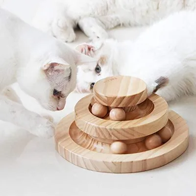 Image de Tarnel Jouet interactif en bois pour chats à double couche rotative