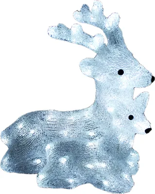 Acryl Hirsch mit Rehkitz 60 LEDs kaltweiß Außenbeleuchtung