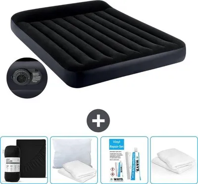 Zdjęcie produktu dla Łóżko powietrzne Intex - 2 osoby - 152 x 203 x 25 cm - Niebieski - Z pompką - Prześcieradło - Całowanie - Zestaw naprawczy en Ochraniacz na poduszkę