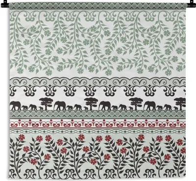 Produktbild von MuchoWow® Wandteppich Wandbehang Pflanzen - Elefant - Muster 90x90 cm Tapisserie Dekoration Wandtuch - Wandaufhänger