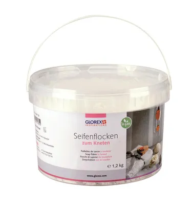 Produktbild von Glorex 6 1600 182 - SoapFix Seifenflocken zum Kneten weiß, 1200 g Eimer, fein geraspelte Seifenstreusel zur Herstellung eigener Seifeng, 100 % vegan