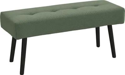 Image de HOMCOM Banc banquette moderne bout de lit rembourré en velours côtelé et pieds en acier noir, idéal pour entrée, salon, chambre, charge 220 Kg, 100 x 36 x 45 cm, vert