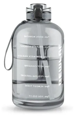 Image de Grande bouteille d'eau de 3 litres avec paille et citations motivantes - Pichet d'eau sans BPA pour le sport, la salle de sport, le vélo, le camping, la randonnée, le bureau