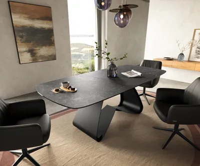 Produktbild von DELIFE Esstisch Edge Boot 180-220x100 cm Keramik Laminam® Nero Greco Anthrazit W-Gestell Metall Schwarz ausziehbar
