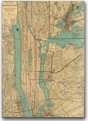 Produktbild von Poster - Canvas - Leinwand - 59,4 cm x 84,1 cm - Fotoposter - Leinwandkunst - Alte Karte von New York