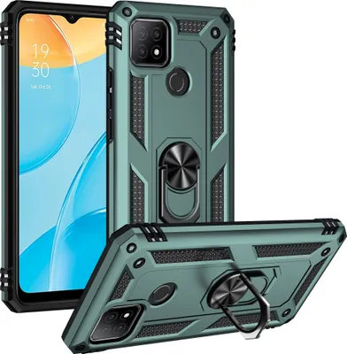 Image de Etui pour OPPO A15/A15S/A35 étui de protection militaire double couche avec support d'anneau et support vert