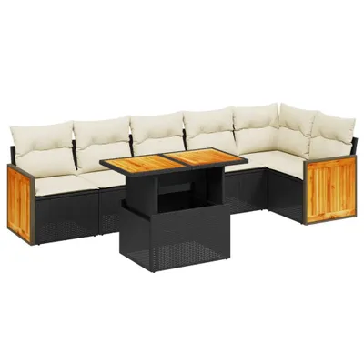 Produktbild von vidaXL 7-tlg. Garten-Sofagarnitur mit Kissen Schwarz Poly Rattan