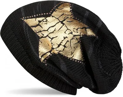 Produktbild von styleBREAKER Damen Strick Beanie Mütze mit Vintage Stern Print und Strass Rand, Strickmütze mit Streifen Muster 04024083