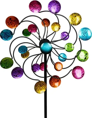 Produktbild von Gartenstecker doppel Windrad Windmühle Metall Blume Windspiel Garten Deko Figur