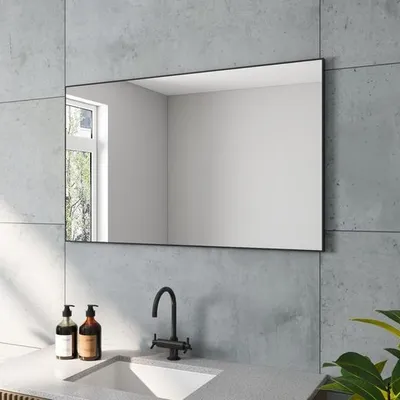 Produktbild von 100x60 cm Wandspiegel Modern Badspiegel Rechteckiger Spiegel Mattschwarzer Aluminiumrahmen horizontaler Einbau Geeignet für Badezimmer, Schlafzimmer, Friseursalons, Eingänge usw.
