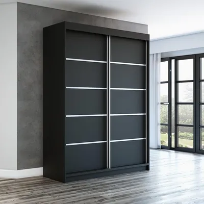 Produktbild von Schwebetürenschrank, 2-türig Schrank! Moderne Garderobe für Kleidung. Verschiedene Farben (Weiß, Schwarz, Somona) Kleiderschrank PARIS 160 cm