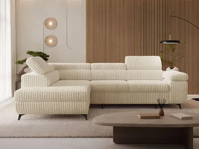 Produktbild von GrainGold Ecksofa L-Form Links Argon - Ecksofa mit Schlaffunktion und Bettkasten - Moderne Ecksofa, Wohnzimmer Ecksofa - Eckcouch Beige (Tilia 3)