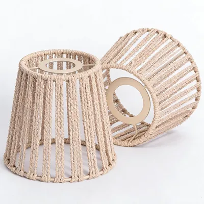 2er Set Rotan Lampenschirm, Boho Papier, Ø 12 cm, Höhe 15 cm