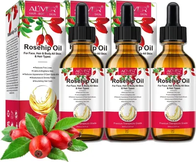 Produktbild von Hagebuttenöl Hagebuttensamenöl Wildrosenöl Gesicht Haar Kaltgepresst Bio Vegan, 3x 60ml