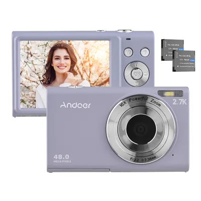 Produktbild von Andoer 2.7K Digitalkamera Kompakter Video-Camcorder 48 MP Autofokus 2.88 Zoll IPS-Bildschirm 16-facher Zoom Anti-Shake Face Detact Smile Capture fuer Kinder und Jugendliche