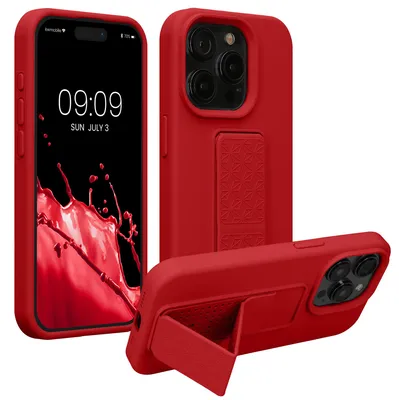 Produktbild von kwmobile Handyhülle für Apple iPhone 15 Pro Max Hülle - TPU Silikon Case mit Fingerhalter und Stand - Schutzhülle Cover in Rot