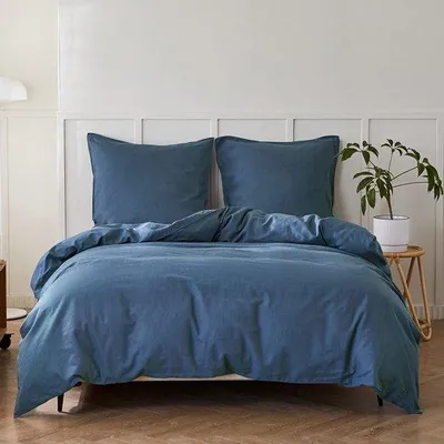 Produktbild von Famanu Bettwäsche Set 155 x 220 cm - Atmungsaktive Baumwolle und Leinen, marineblau