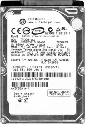 Productafbeelding van Interne 160GB Hitachi SATA 2.5" harde schijf, geschikt voor notebooks, laptops en pc's (model: HTS723216L9SA60)