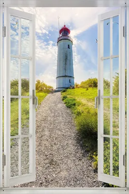Produktbild von Wallario Outdoor-Poster für Garten oder Balkon 61 x 91,50 cm: Leuchtturm auf Hiddensee bei Sonnenschein
