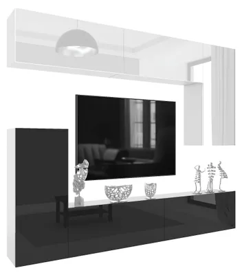 Produktbild von BELINI Wohnwand MILANO 8 Wohnzimmer 250 cm - Schwarz Hochglanz/Weiß Hochglanz, Moderne Schrankwand Set, Anbauwand TV-Schrank Griffloses System