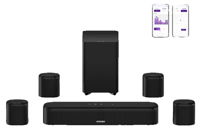 Immagine prodotto di Sistema soundbar, diffusori surround wireless, modalità audio controllabili tramite app, Aura A40